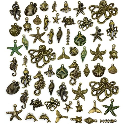 100g variados de miçangas com temas de oceano de bronze antigo