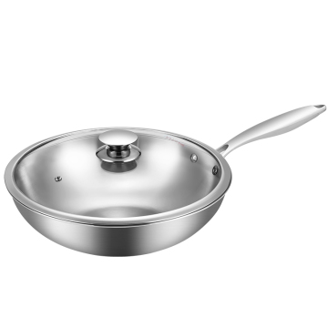 Gorąca sprzedaż MaxCook Tri-Ply 304 Wok ze stali nierdzewnej z Lid Wok Cooker Wok Gas do restauracji kuchennej