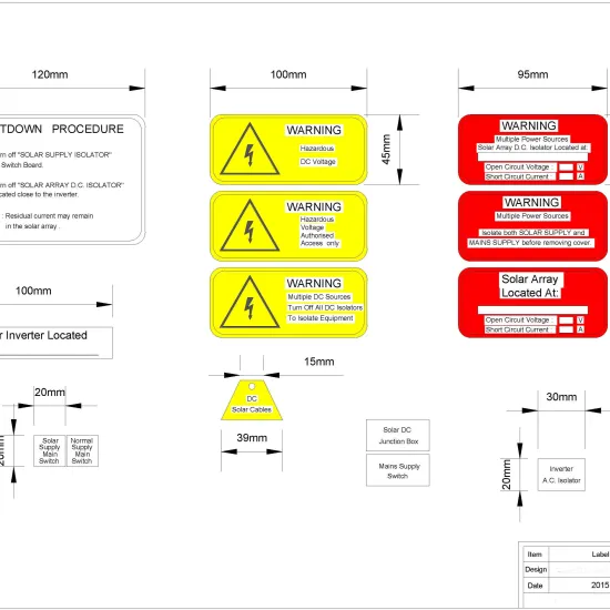 Self-Adhesive PV Solar Warning Labels for Photovoltaic Systems