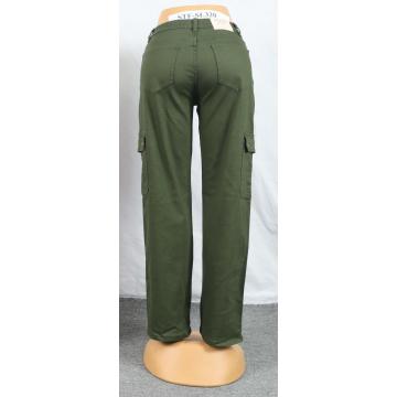 High Waisted Army Green Cargo Straight Pants