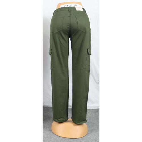 Pantalones rectos de carga verde del ejército de cintura alta