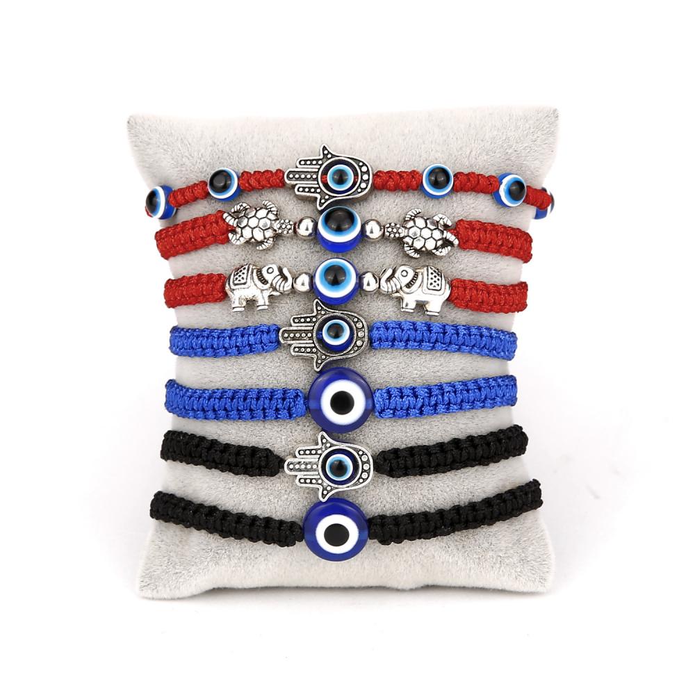 Bracelets pour les yeux maléfiques à la main Protection réglable rouge Black Blue String Elephant Turtle Breded Bangle Strand Set for Women Girls