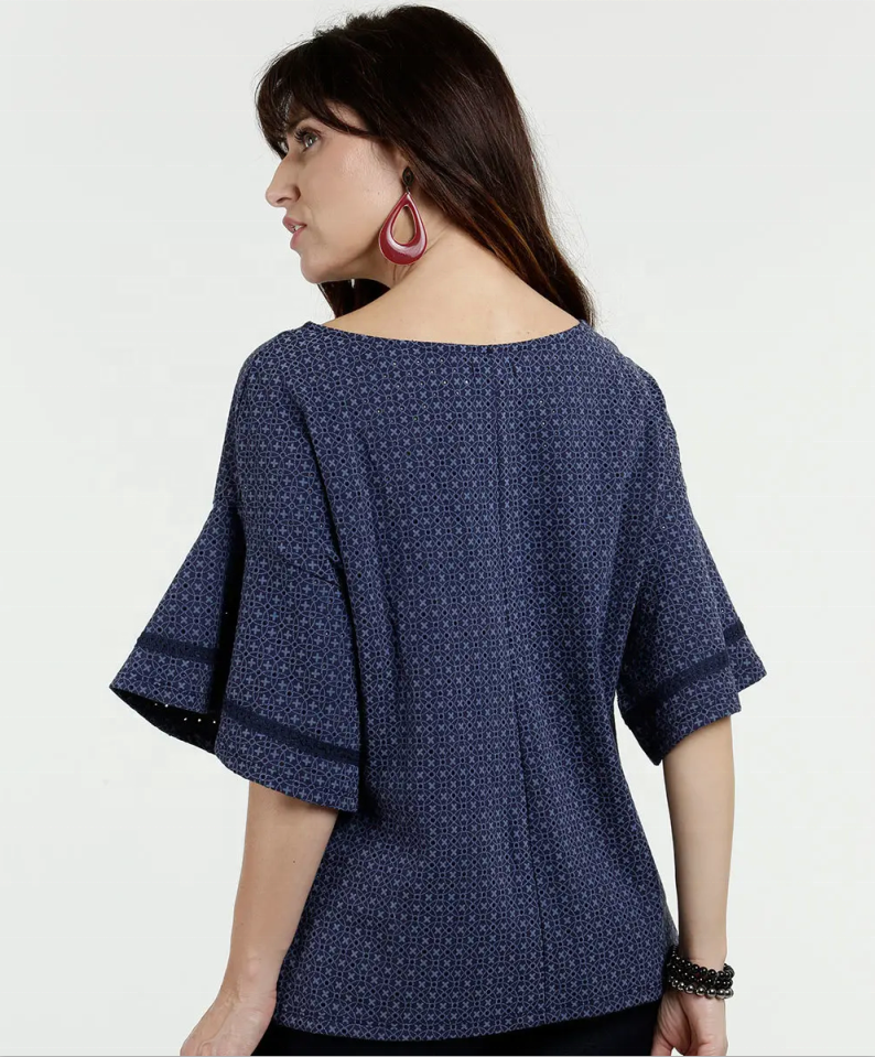 Chiffon O-neck Flare Blouse Design Half Sleeve Top