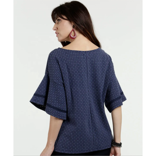 Chiffon-O-Ausschnitt Flare Bluse Design Halbarm-Oberteil