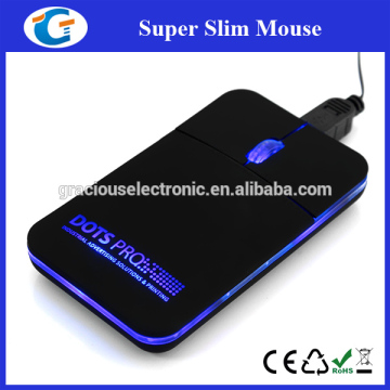 LED flat thin mini wired mouse with retractable cable