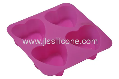 Pink Sweet Heart Shape Silicone Cake Mould Wiht 4 Cavities 