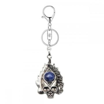 Gemstone Crystal CAB Silver Skull Stone KeyChains Natural Stone Skeleton Key Ring Alloy Skull Key Chains for Birthday Gift