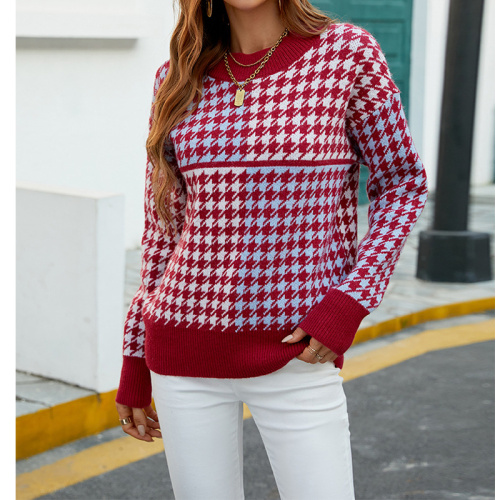 Womens Crew Neck Color Block Sweaters