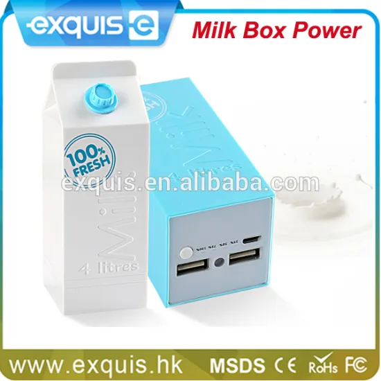 Low Price Promotion gift Lovely milk box design Portable Mobile Power Bank 10400mah