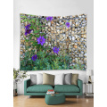 Cobblestone Wall Tapestry Purple Flowers Tapestry Wall Hanging Polyester Print Tapestry for Livingroom Bedroom Home Dorm Decor