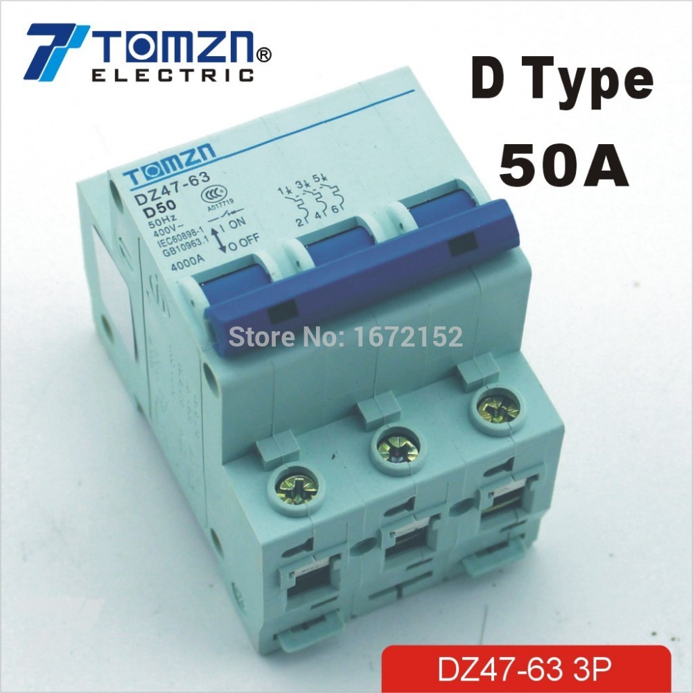 3P 50A D type 240V/415V Circuit breaker MCB 4 POLES