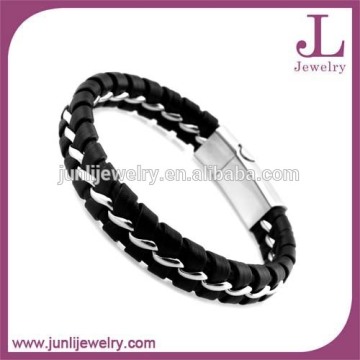 Aliexpress Amazon Hot Sale Chain With Braided Leather Bracelet Stainless Steel Magnetic Bracelet
