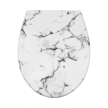 White Marble Soft Close Toilet Seat Durable Duroplast