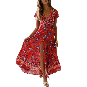 Vestidos de embrulho feminino Bohemian floral impresso