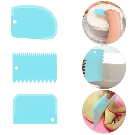 3PCS/Set Colorful Multifunctional Plastic Fondant Cake Pastry Cutter Butter Scraper Dough Cutter Kitchen Baking Pastry Tools