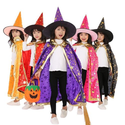 Anak -anak Halloween Witch Wizard Cape Multicolor