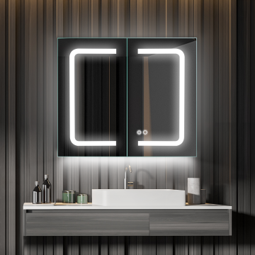 Edelstahl Anti-Fog-LED-Badezimmer-Waschtisch mit eingebundenen LED-Medizinschrankspiegel