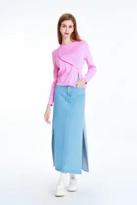 A-line Mid-length Denim Skirt