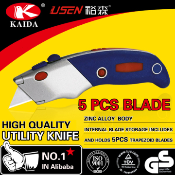 5 PCS Auto Loading Trapezoid blades Zinc alloy Utility Knife