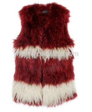 YR768 Fashion Lady Real Raccoon and Mongolia Hand knit Red fur Waistcoat