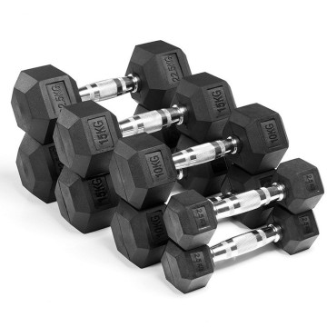 High Quality Gym Equipment: Rubber Coated Hex Dumbbell Set for Free Training and Weight Lifting