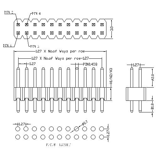 1.27 mm Pin Header Dual Row Straight Type