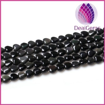 Natural 12mm Rainbow Heart Shape Obsidian Gemstone Beads