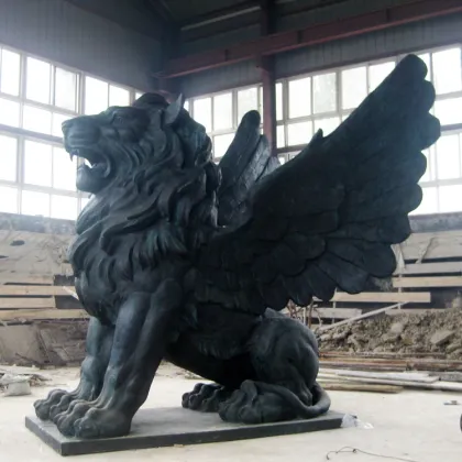 Metal bronze flying lion sculpture