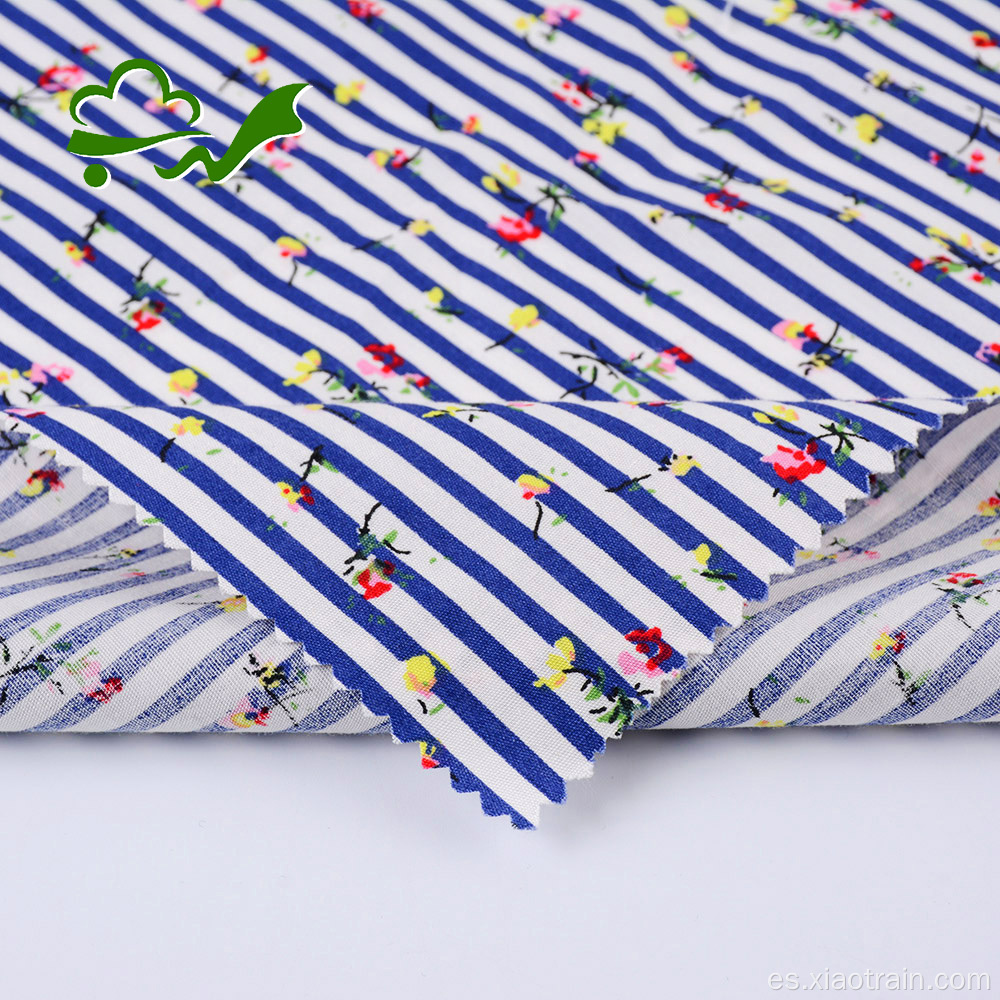 Rayas de flores impresas reactivas 100% tela de camisa de algodón