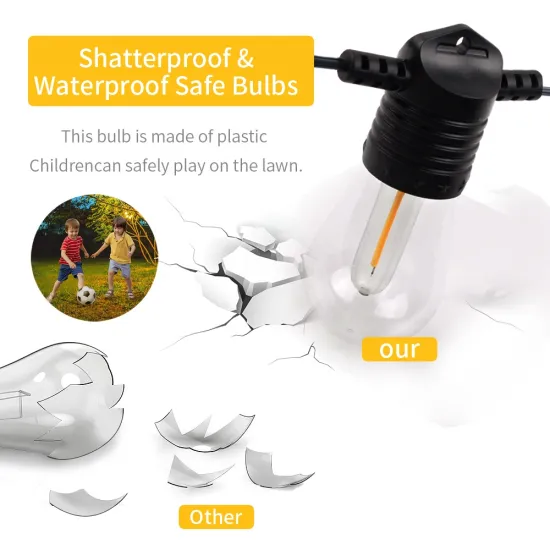 48 Ft Waterproof Outdoor String Lights with E26/E27/S14 Shatterproof Bulbs for Party Patio Decor