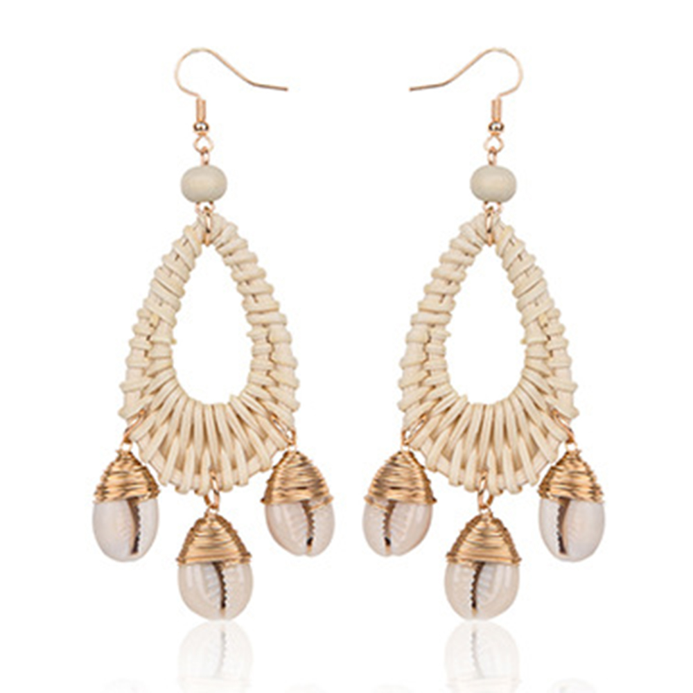 Boucles d&#39;oreilles pour femmes tissés à la main paille ovale ou cercle Shell Drop Dangle boucles d&#39;oreilles bohème boucles d&#39;oreilles légères géométriques Statem