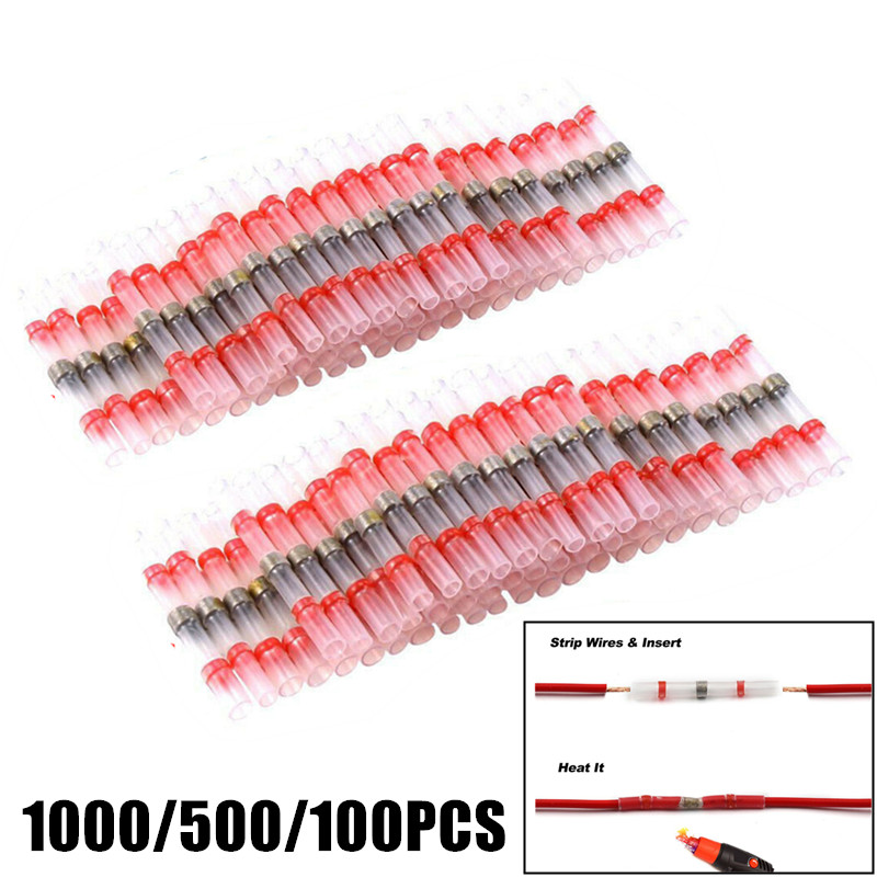 100/300/500PCS Heat Shrink Soldering Sleeve Insulated Waterproof Electrical Butt Splice Wire Butt Connectors Solder Terminals