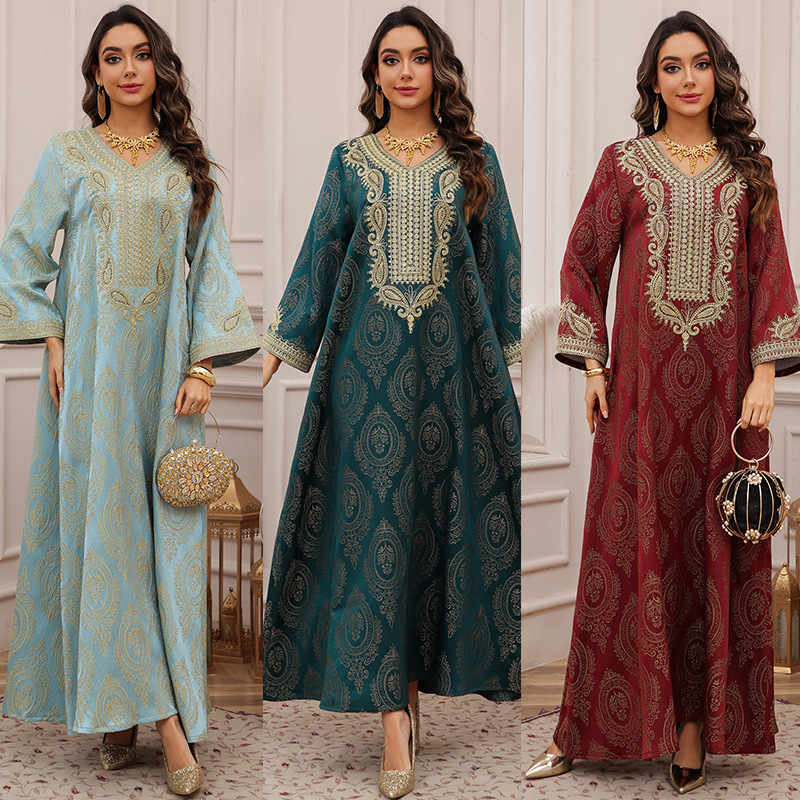 Jacquard Fabric Luxury Evening Abaya Dress Detail