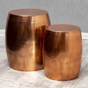 Hand-Forged Rustic Copper Coffee Table with Brass Stool
