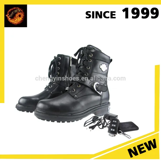 2016 high -tech electric heated Strong and thick black leather buckle strap ankle boots for men