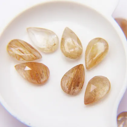 Natural Pear Shaped Rose Cut Golden Rutilated Crystal