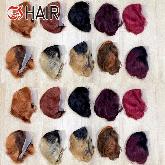 GS Short Bob Pixie Curls 1b/4 99j Ombre Glueless 13x4 Lace Front Human Hair Wig