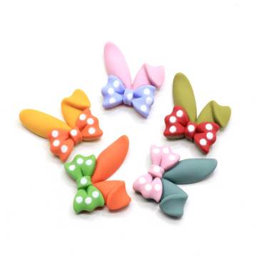 23 * 24MM 100Pcs Harz Flatback Hasenohr Cabochons Kawaii Harz Kaninchen Hasenohr Mit Polka Dot Bogen Schmuckherstellung DIY