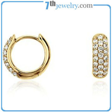 Gold Plated Small Circle Style Earrings Pave Set CZ Diamonds Brass Earrings