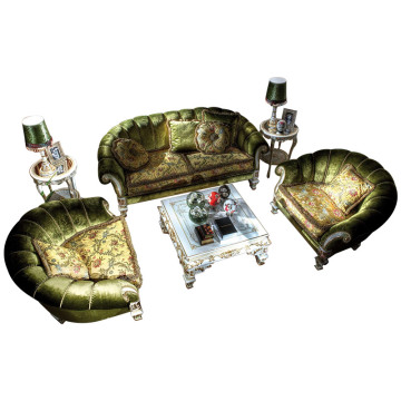 Antique Classic Solid Wood Sofa with Green Velvet Upholstery