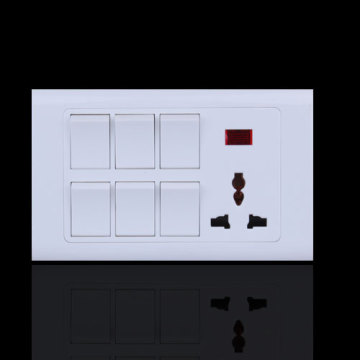 6 gang switch + 3 pin multi wall socket with light