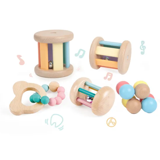 Organic Natural Wooden Rattle Rollers for Infant Development and Dexterity