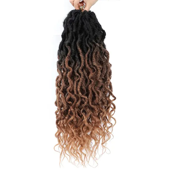 X-TRESS Ombre Brown Curly Faux Locs Crochet Braiding Hair For Black Women Synthetic Goddess Locs 12strands/pack 26inches Braids