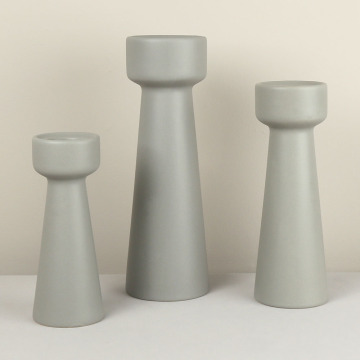 Tabletop grigio in ceramica Porta di candele con pilastro alto