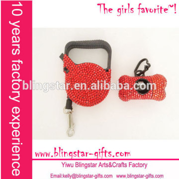 red color bling retractable leash with pet poop bag