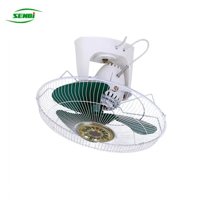 High Power 16 Inch Ceiling Fan with Green Metal Blades and Gold Ring
