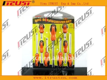 9pcs screwdriver set double plastic coating handle