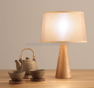 Handmade Wooden Table Lamps with Fabric Lampshade for Reading