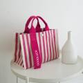 Striped Multi-colored Canvas Tote Bag With Streamers