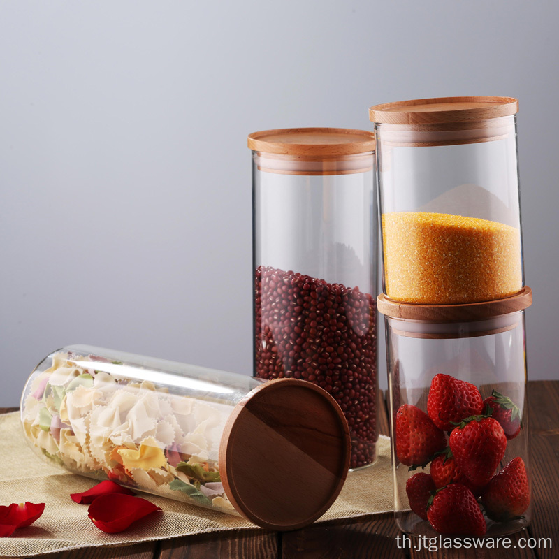 Beech Lid Borosilicate แก้วใส Airtight Canister